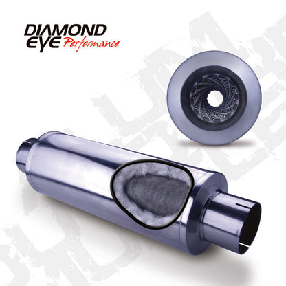 Diamond Eye MFLR 4inID SGL IN/SGL OUT 7inDIA X 24in BODY 30in LENGTH LOUVERED SLOTTED ENDS 409 SS Diamond Eye Performance