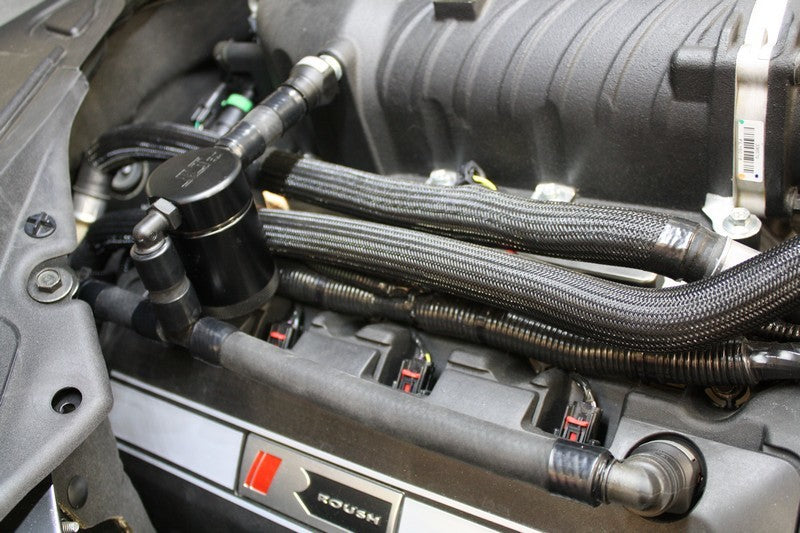 J&L 11-17 Ford Mustang GT (w/Roush/VMP S/C) Passenger Side Oil Separator 3.0 - Black Anodized - eliteracefab.com