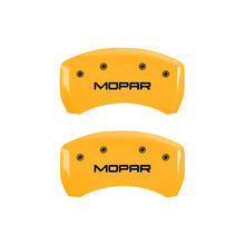 Load image into Gallery viewer, MGP 4 Caliper Covers Engraved Front &amp; Rear MOPAR Yellow finish black ch - eliteracefab.com