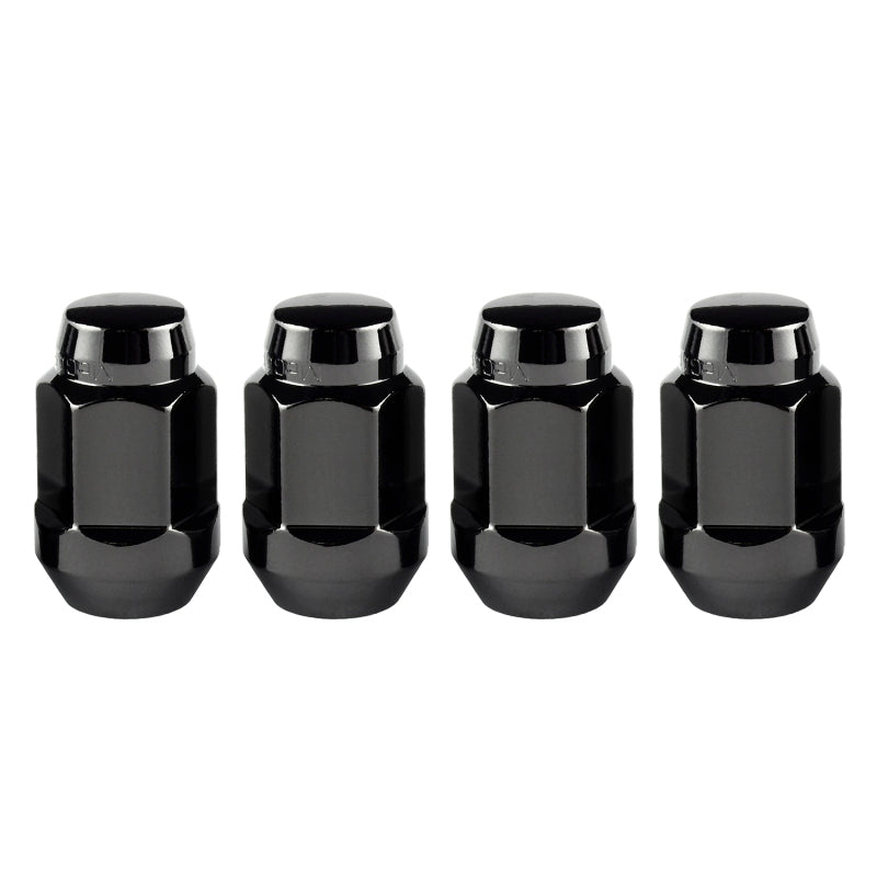 McGard Hex Lug Nut (Cone Seat Bulge Style) M14X1.5 / 22mm Hex / 1.635in. Length (4-Pack) - Black - eliteracefab.com