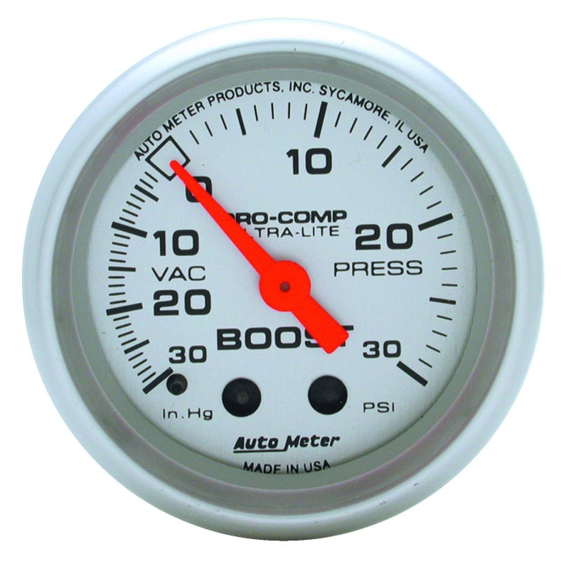 AutoMeter GAUGE; VAC/BOOST; 2 1/16in.; 30INHG-30PSI; MECHANICAL; ULTRA-LITE - eliteracefab.com