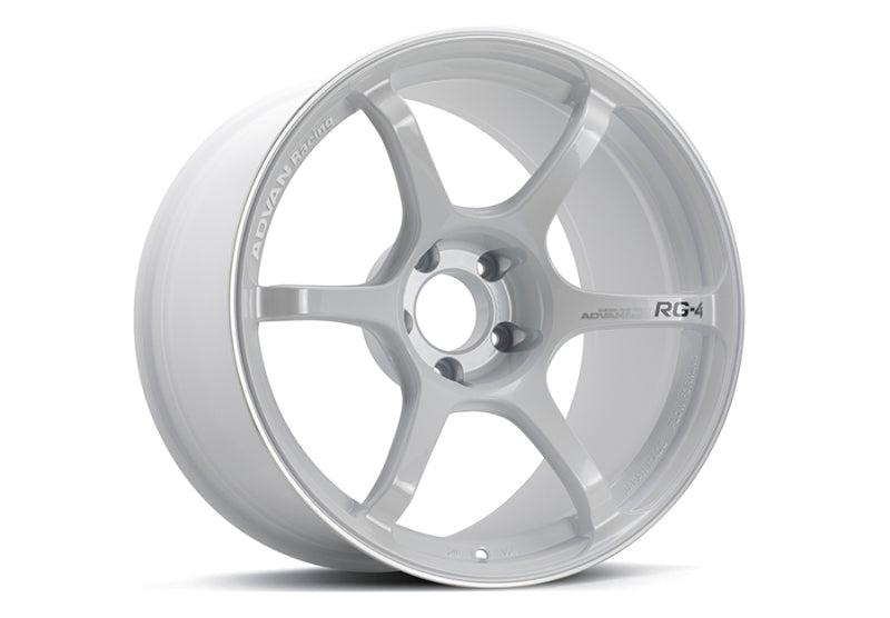 Advan YA48I25EWMR RG-4 18x9 +25 5-114.3 Racing White Metallic & Ring Wheel