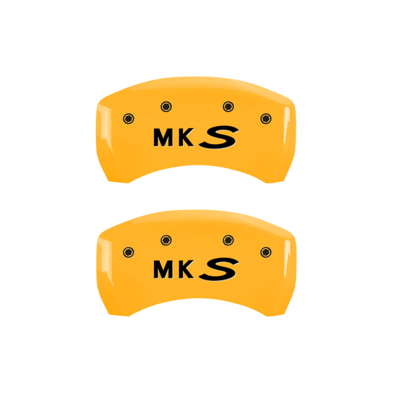 MGP 4 Caliper Covers Engraved Front Lincoln Engraved Rear MKS Yellow finish black ch MGP