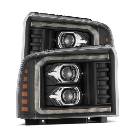 AlphaRex 880317 05-07 Ford F250/350/450/550 Super Duty LUXX LED Proj HL Blk w/Actv Light & Seq Sig + SB DRL