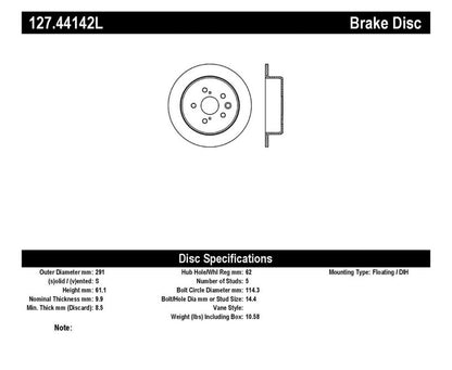 STOPTECH 06-10 LEXUS IS 250/IS 300/IS 350 SPORTSTOP SLOTTED & DRILLED LEFT REAR ROTOR, 127.44142L - eliteracefab.com