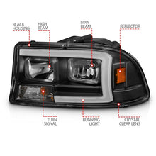 Load image into Gallery viewer, ANZO 97-04 Dodge Dakota/Durango Crystal headlight Set w/ Light Bar Black Housing - eliteracefab.com