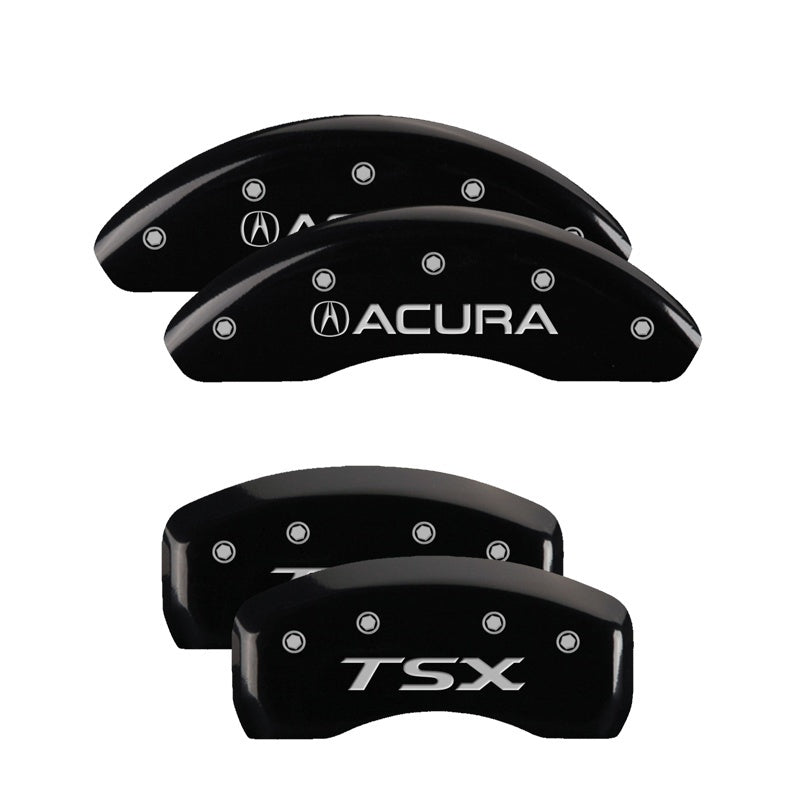 MGP 4 Caliper Covers Engraved Front Acura Engraved Rear TSX Black finish silver ch MGP