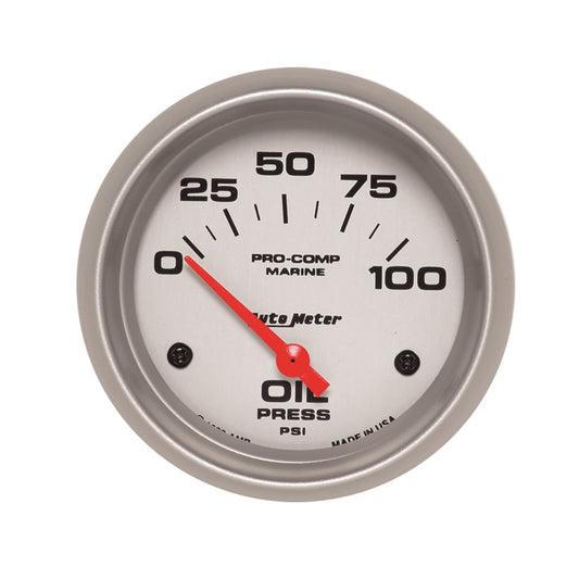 Autometer Marine Silver Ultra-Lite 2-5/8in 100PSI Electric Oil Pressure Gauge 200759-33