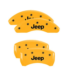 Load image into Gallery viewer, MGP 4 Caliper Covers Engraved Front &amp; Rear JEEP Yellow finish black ch