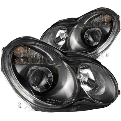 ANZO USA Mercedes Benz C Class W203 Non Hid Projector Headlights Black; 2001-2007 - eliteracefab.com