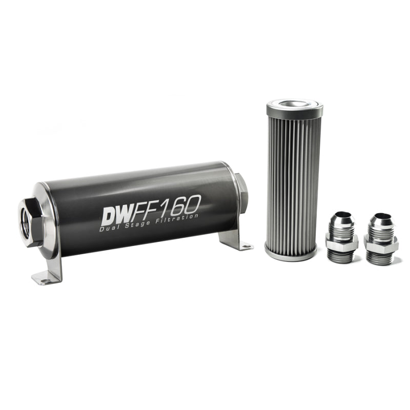 DeatschWerks Stainless Steel 10AN 10 Micron Universal Inline Fuel Filter Housing Kit (160mm) - eliteracefab.com