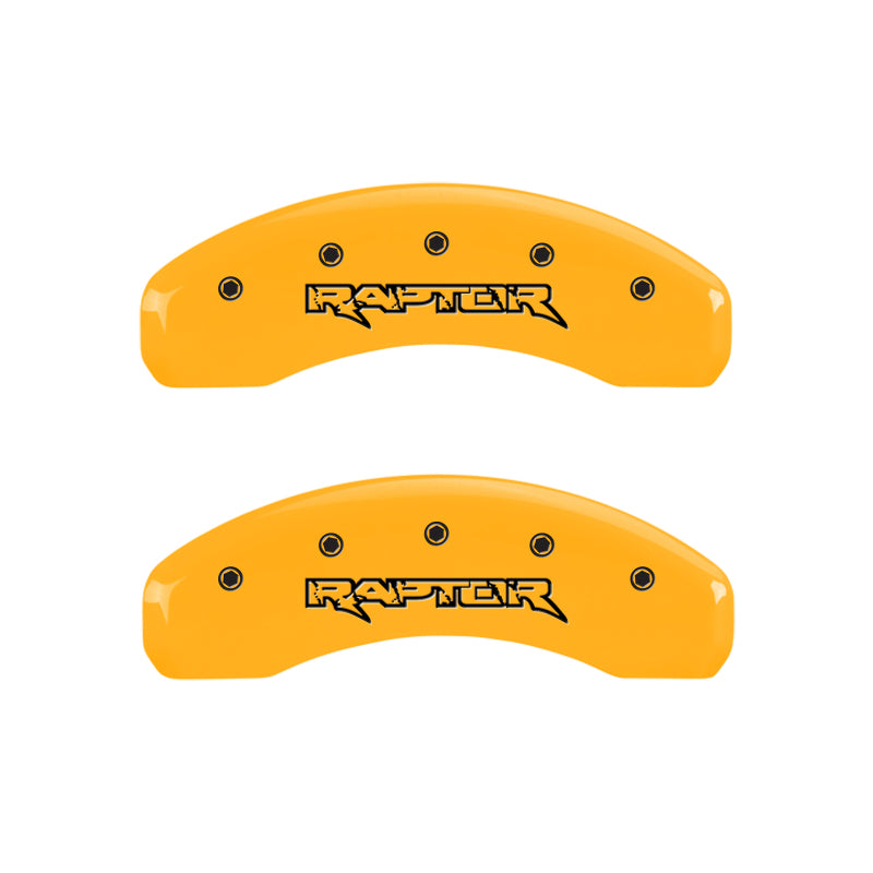 MGP 4 Caliper Covers Engraved Front & Rear Raptor Yellow Finish Black Char 2011 Ford F-150 MGP