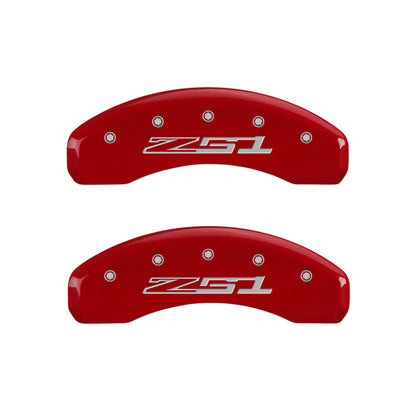 MGP 4 Caliper Covers Engraved Front Corvette C7 Engraved Rear Z51/2015 Red finish silver ch MGP