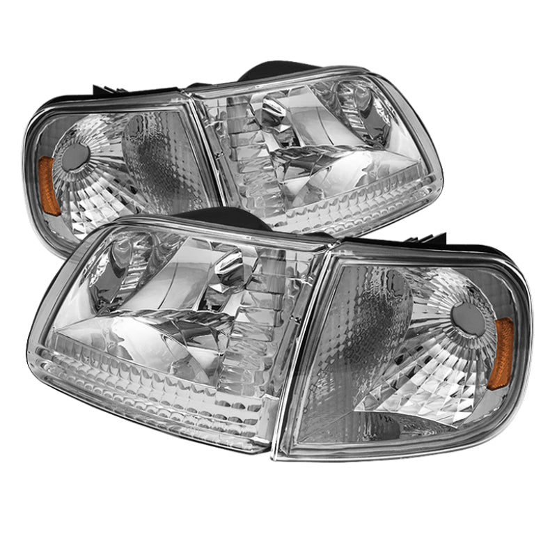 Xtune Ford F150 97-03 / Expedition 97-02 Crystal Headlights w/Corner Chrome HD-JH-FF15097-SET-AM-C - eliteracefab.com