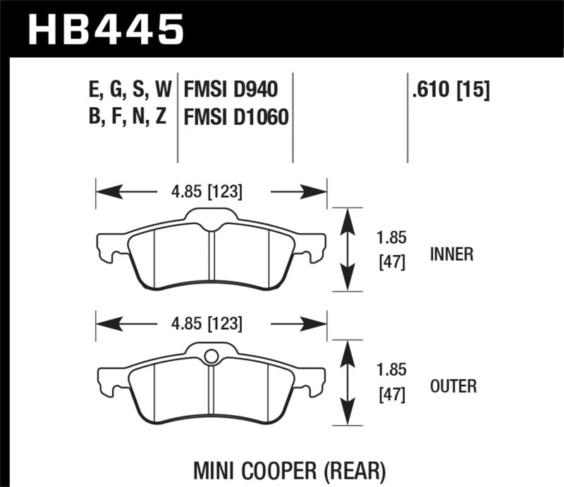 Hawk Performance DTC-60 Rear Brake Pads - HB445G.610