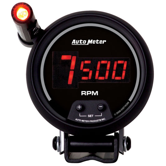 Autometer Quick-Lite Digital 10K RPM Pedestal Mount 3 3/4in Tachometer Black Dial w/ Red LED 6399