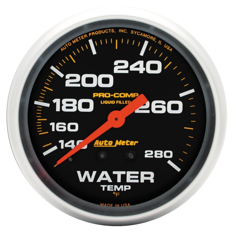 Autometer Liquid Filled Mechanical 2-5/8in 140-280 deg F Water Termperature Gauge Includes 6 5431