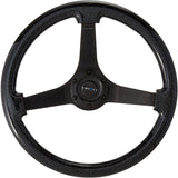 NRG Reinforced Steering Wheel (350mm / 3in. Deep) Blk Leather w/Blue Cutout Spoke & Single Yellow CM - RST-006BL-Y