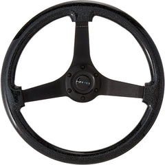 NRG Reinforced Steering Wheel (350mm / 3in. Deep) Blk Leather w/Blue Cutout Spoke & Single Yellow CM - eliteracefab.com