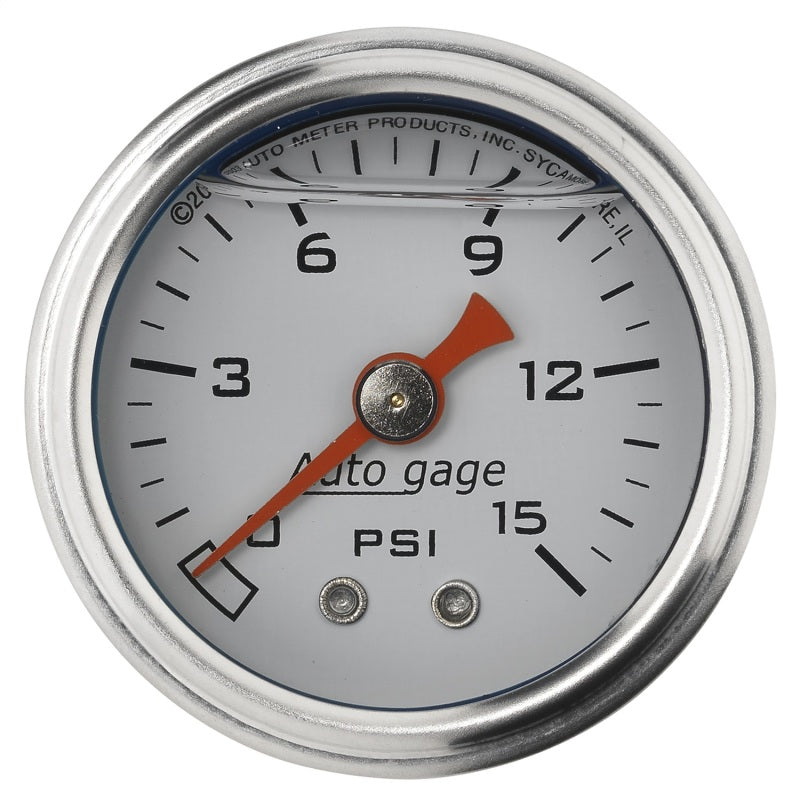 Autometer AutoGage 1.5in Liquid Filled Mechanical 0-15 PSI Fuel Pressure Gauge - White 2175