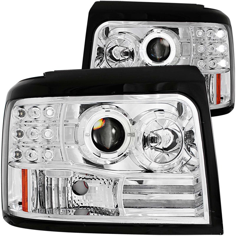 ANZO USA Ford F-150 / F-250 F-350 Projector Headlights W/ Halo Chrome W/ Side Markers & Parking Lights; 1992-1996 - eliteracefab.com