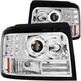 ANZO USA Ford F-150 / F-250 F-350 Projector Headlights W/ Halo Chrome W/ Side Markers & Parking Lights; 1992-1996