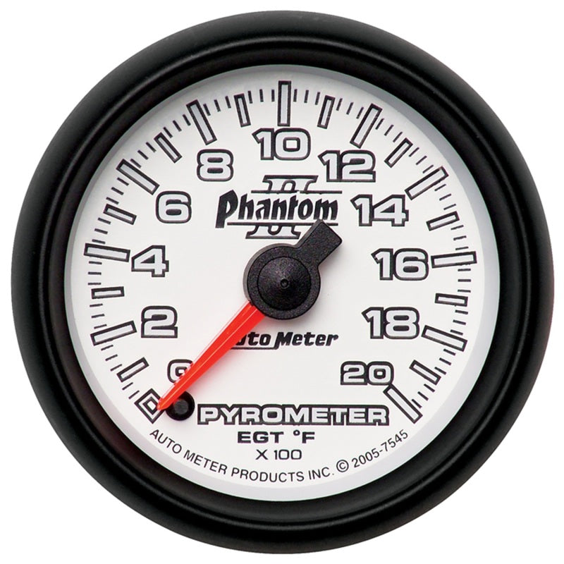 Autometer Phantom II 52.4mm Full Sweep Electronic 0-2000 Def F EGT/Pyrometer Gauge 7545