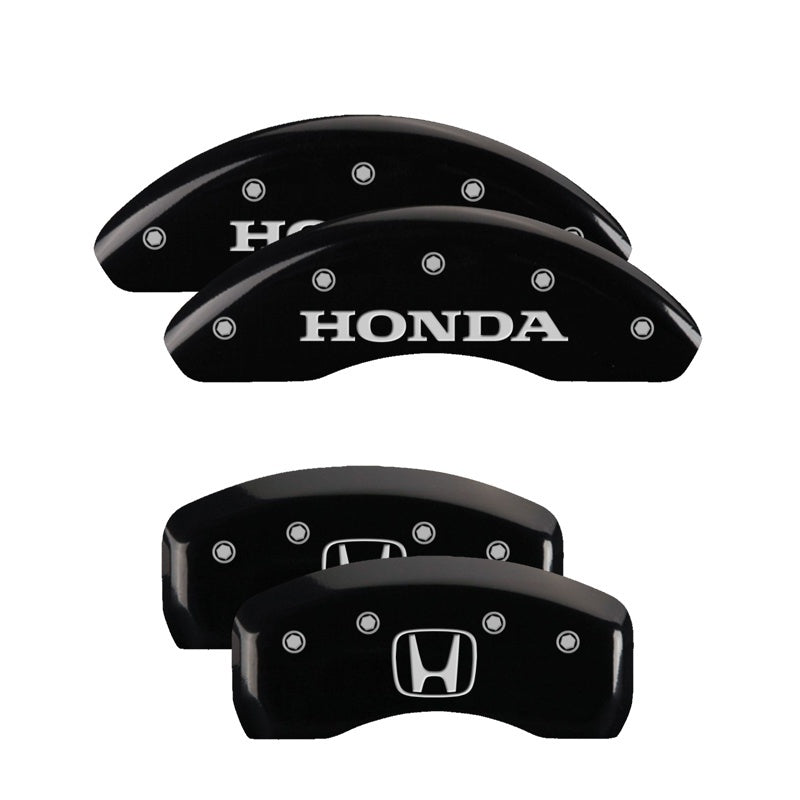 MGP 4 Caliper Covers Engraved Front Honda Engraved Rear H Logo Black finish silver ch MGP