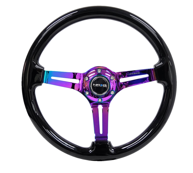 NRG Reinforced Classic Wood Grain Wheel 350mm 3-Spoke Slotted Center Neochrome Black Painted Wood - eliteracefab.com