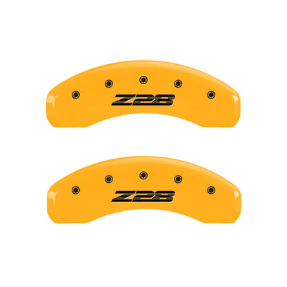 MGP 4 Caliper Covers Engraved Front Gen 5/Camaro Engraved Rear Gen 5/Z28 Yellow finish black ch MGP