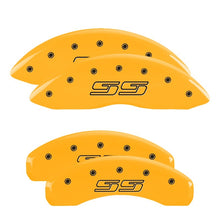 Load image into Gallery viewer, MGP 4 Caliper Covers Engraved Front &amp; Rear Avalanche style/SS Yellow finish black ch MGP