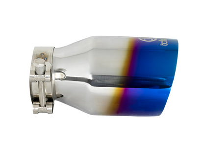 aFe Takeda 304 Stainless Steel Clamp-On Exhaust Tip 2.5in Inlet / 4in Outlet - Blue Flame - eliteracefab.com