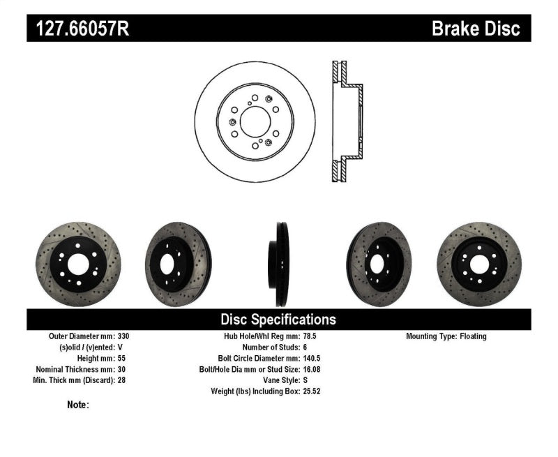 STOPTECH 05-10 GMC SIERRA 1500 (W REAR DRUM) / 07-09 GMC YUKON FRONT RIGHT SLOTTED & DRILLED ROTOR, 127.66057R - eliteracefab.com