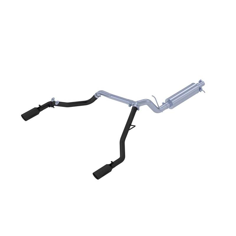 MBRP 19-20 Ford Ranger 2.3L 3in Dual Split Rear Outlet 4in OD Tips Black Coated Cat Back Exhaust - eliteracefab.com