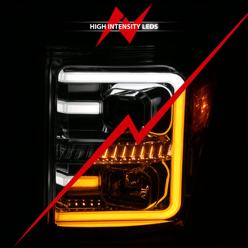 ANZO 11-16 Ford F-250/F-350/F-450 Projector Headlights w/ Plank Style Switchback Chrome w/Amber - eliteracefab.com