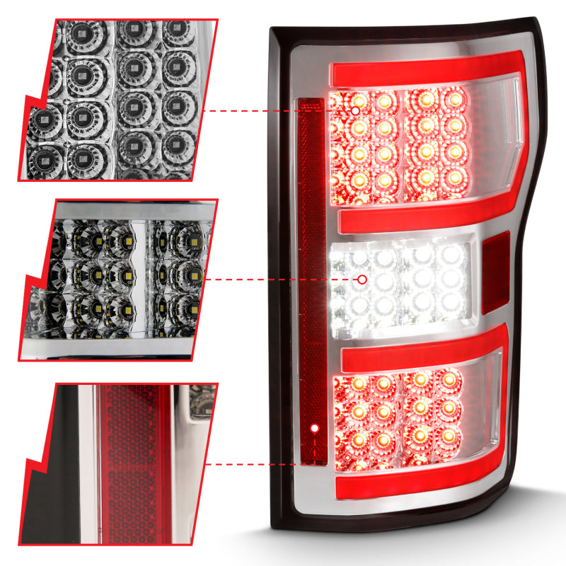 ANZO 2018-2019 Ford F-150 LED Taillight Chrome (Red Light Bar) (w/ Sequential) - eliteracefab.com