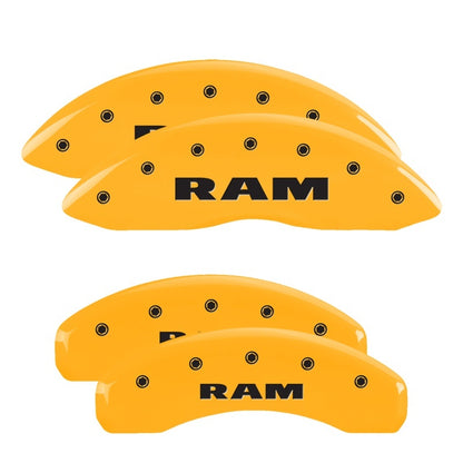 MGP 4 Caliper Covers Engraved Front & Rear Ram Yellow Finish Black Char 2019 Ram 1500 MGP