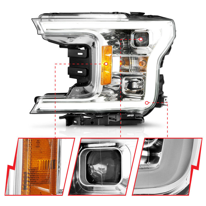 ANZO 18-19 Ford F-150 Projector Headlights w/Plank Style Switchback Chrome w/Amber ANZO