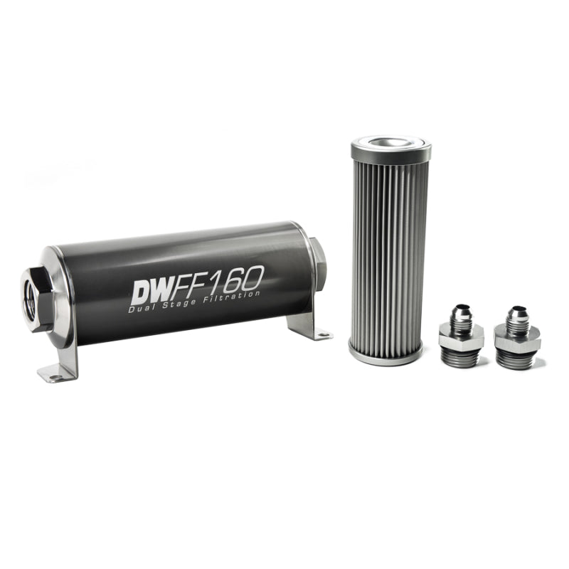 DeatschWerks Stainless Steel 6AN 10 Micron Universal Inline Fuel Filter Housing Kit (160mm) - eliteracefab.com