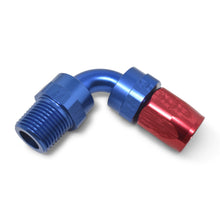 Load image into Gallery viewer, Russell Performance -10 AN Red/Blue 90 Deg Full Flow Swivel Pipe Thread Hose End (With 3/8in NPT)