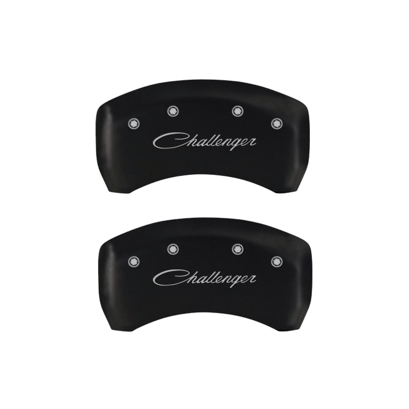 MGP 4 Caliper Covers Engraved Front & Rear Cursive/Challenger Red finish silver ch MGP