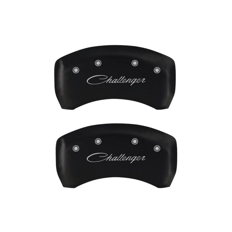 MGP 4 Caliper Covers Engraved Front & Rear Cursive/Challenger Red finish silver ch - eliteracefab.com