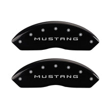 Load image into Gallery viewer, MGP 4 Caliper Covers Engraved Front Mustang Engraved Rear 50 Black finish silver ch - eliteracefab.com