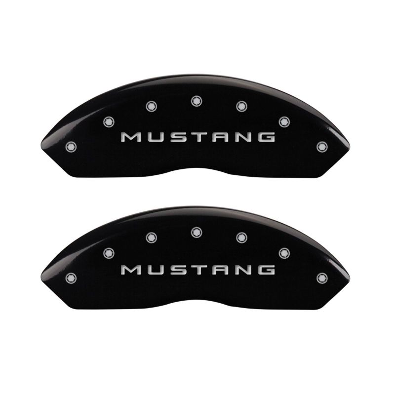 MGP 4 Caliper Covers Engraved Front Mustang Engraved Rear 37 Black finish silver ch MGP