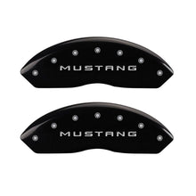 Load image into Gallery viewer, MGP 4 Caliper Covers Engraved Front Mustang Engraved Rear 37 Black finish silver ch MGP