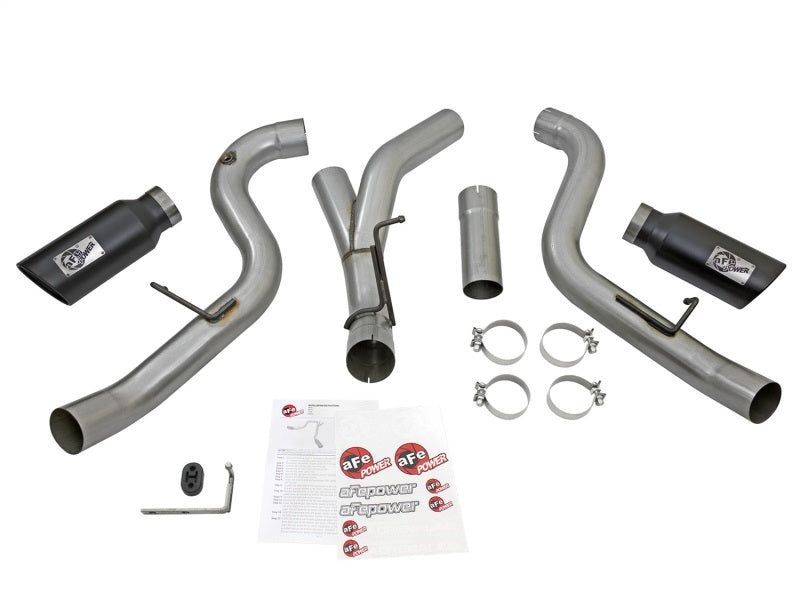 aFe LARGE Bore HD 4in Dual DPF-Back SS Exhaust w/Black Tip 16-17 GM Diesel Truck V8-6.6L (td) LML aFe