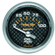 Load image into Gallery viewer, AutoMeter GAUGE; OIL PRESSURE; 2 1/16in.; 100PSI; ELECTRIC; CARBON FIBER - eliteracefab.com