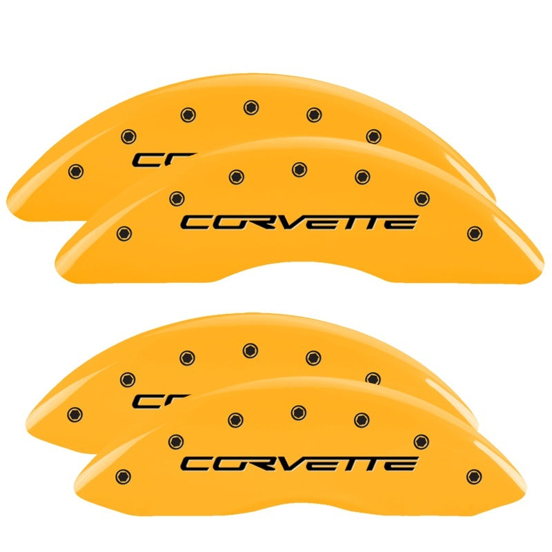 MGP 4 Caliper Covers Engraved Front & Rear C6/Corvette Yellow finish black ch MGP