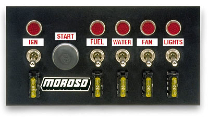 Moroso Toggle Switch Panel - Drag Race - 4in x 7.75in - Five On/Off Switches - eliteracefab.com