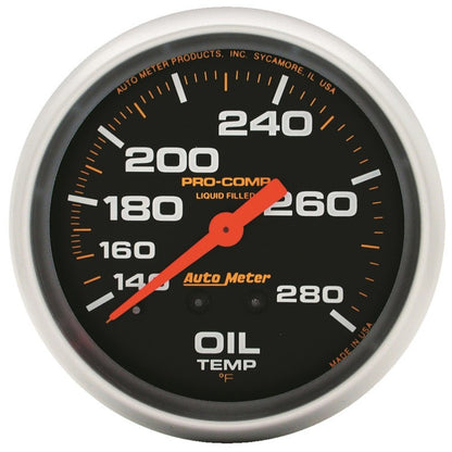 Autometer Liquid Filled Mechanical 66.7mm 140-280 deg F Oil Termperature Gauge Includes 6 ft Tubing 5441